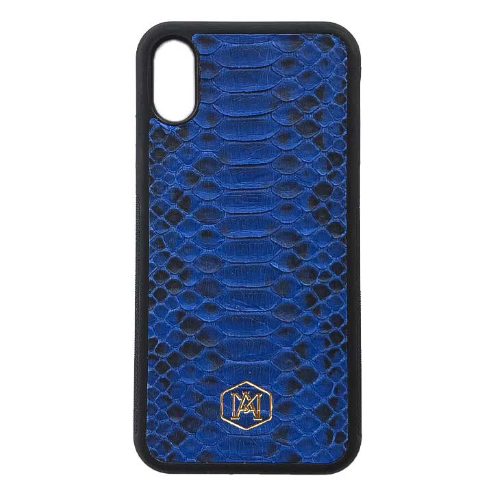 Cover per Iphone X in pelle di pitone blu Cover per Iphone XS in pelle di pitone blu