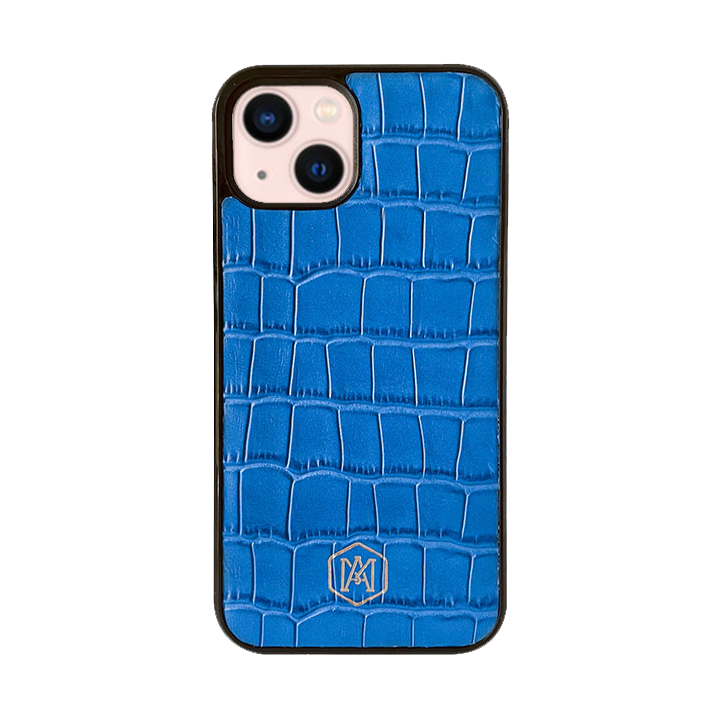 cover-iphone-13-coccodrillo-goffrato-blu_2 Cover Iphone 13 in pelle di Coccodrillo Goffrata Blu