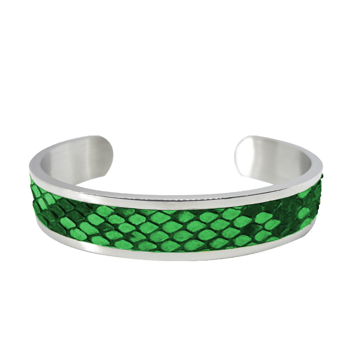 Bracciale argento e verde in pelle di pitone